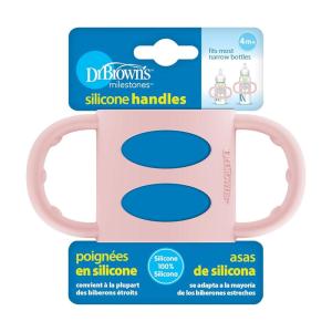 imageDr Browns Narrow Baby Bottle Handles 100 Silicone Easy Grip Removable Handles for Bottle to Sippy Cup Transition Gray 4mPink