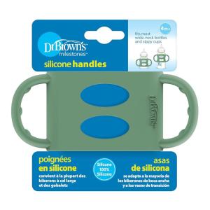 imageDr Browns WideNeck Baby Bottle Handles 100 Silicone Easy Grip Removable Handles for Bottle to Sippy Cup Transition Green 4mGreen