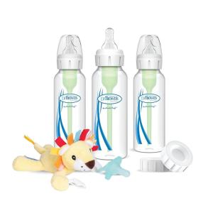 imageDr Browns Natural Flow AntiColic Options Narrow 8oz250mL Baby Bottle  Lovey Gift Set with Level 1 Slow Flow NipplesLovey Bottle Set  Clear