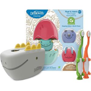 imageDr Browns CleanUp Float ampamp Hatch Dino Eggs MultiUse Interactive Bath and Pool Toy for Toddlers 6m BPA Free Packaging May VaryDino Hatch Eggs  Dino Bath Spout Cover  and Orange and Green Dino Toothbrushes
