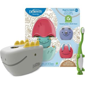 imageDr Browns CleanUp Float ampamp Hatch Dino Eggs MultiUse Interactive Bath and Pool Toy for Toddlers 6m BPA Free Packaging May VaryDino Hatch Eggs  Dino Bath Spout Cover  and Green Dino Toothbrush