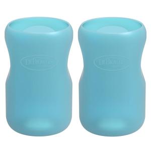 imageDr Browns Options WideNeck Glass Bottle Sleeve 100 Silicone GlowintheDark BPAFree 9 oz 1PackBlue  9oz  Value Pack