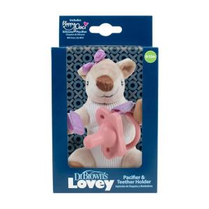 imageDr Browns Baby Lovey Pacifier and Teether Holder Deer with Pink HappyPaci 100 Silicone 06m Packaging May VaryDeer