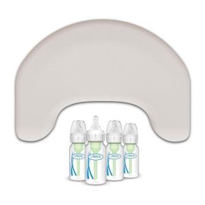 imageDr Browns Feeding Comfort Bundle Light Gray Nursing Pillow  4Pack AntiColic Bottle 4 oz L12Piece Set