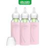 imageDr Browns Natural Flow AntiColic Options Narrow Glass Baby Bottles 8 oz250 mL with Level 1 Slow Flow Nipple 3 Pack 0m with Pink 100 Silicone Sleeves BPAFree
