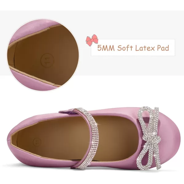 K KomForme Girl's Bow Mary Jane Dress Shoes Ballet Princess Flats with Rhinestone Strap for Party Wedding School, Toddler/Little Kid/Big Kid
