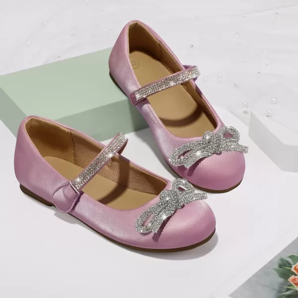 K KomForme Girl's Bow Mary Jane Dress Shoes Ballet Princess Flats with Rhinestone Strap for Party Wedding School, Toddler/Little Kid/Big Kid