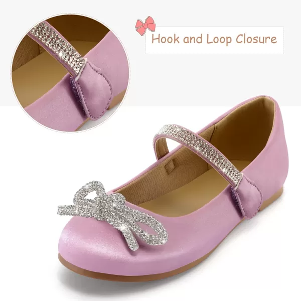 K KomForme Girl's Bow Mary Jane Dress Shoes Ballet Princess Flats with Rhinestone Strap for Party Wedding School, Toddler/Little Kid/Big Kid