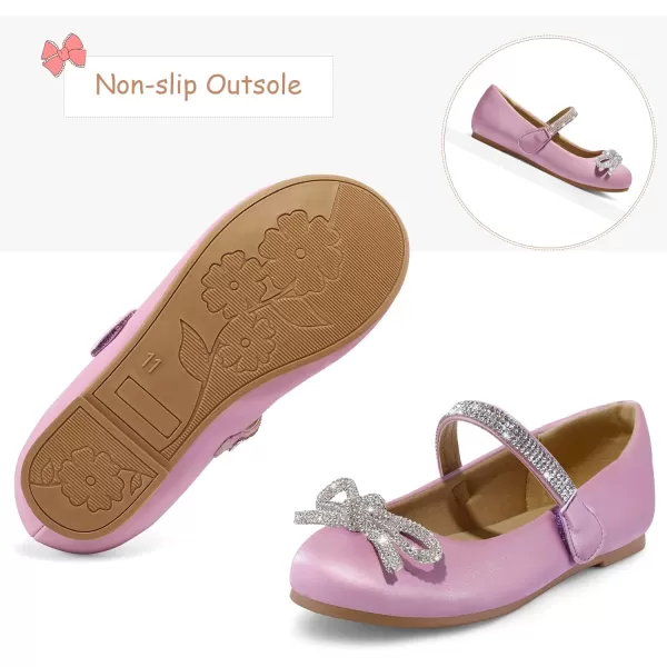 K KomForme Girl's Bow Mary Jane Dress Shoes Ballet Princess Flats with Rhinestone Strap for Party Wedding School, Toddler/Little Kid/Big Kid