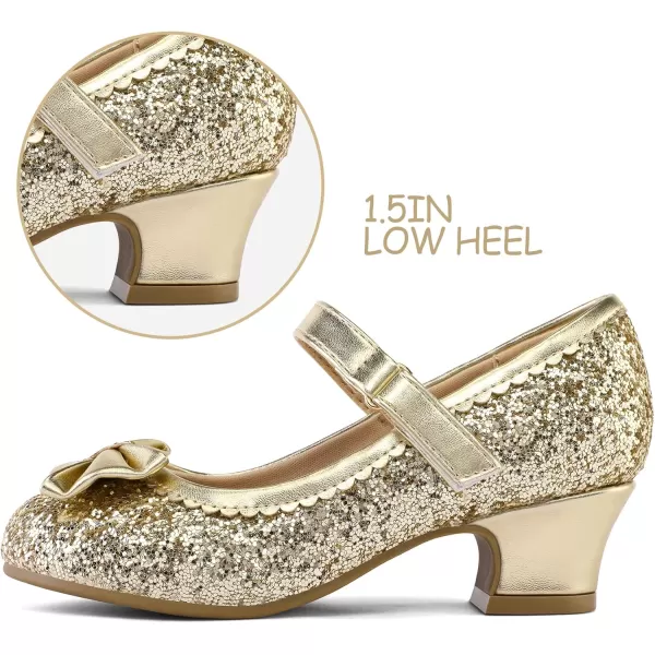 K KomForme Girl's Dress Shoes Mary Jane Glitter 1.5in Low Heel Wedding Party Princess Shoes for Toddler/Little/Big Kids