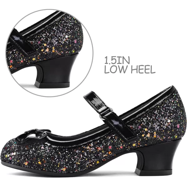 K KomForme Girl's Dress Shoes Mary Jane Glitter 1.5in Low Heel Wedding Party Princess Shoes for Toddler/Little/Big Kids