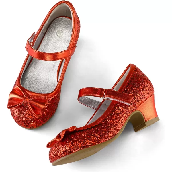 K KomForme Girl's Dress Shoes Mary Jane Glitter 1.5in Low Heel Wedding Party Princess Shoes for Toddler/Little/Big Kids
