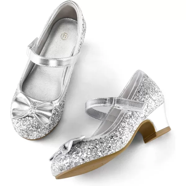 K KomForme Girl's Dress Shoes Mary Jane Glitter 1.5in Low Heel Wedding Party Princess Shoes for Toddler/Little/Big Kids