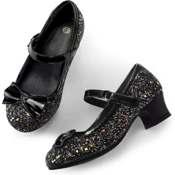 K KomForme Girl's Dress Shoes Mary Jane Glitter 1.5in Low Heel Wedding Party Princess Shoes for Toddler/Little/Big Kids