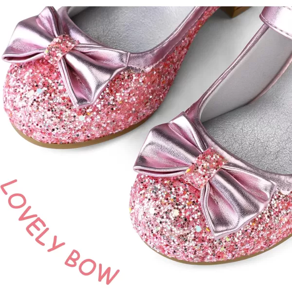 K KomForme Girl's Dress Shoes Mary Jane Glitter 1.5in Low Heel Wedding Party Princess Shoes for Toddler/Little/Big Kids