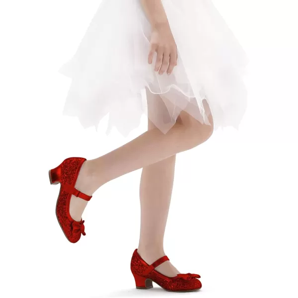 K KomForme Girl's Dress Shoes Mary Jane Glitter 1.5in Low Heel Wedding Party Princess Shoes for Toddler/Little/Big Kids