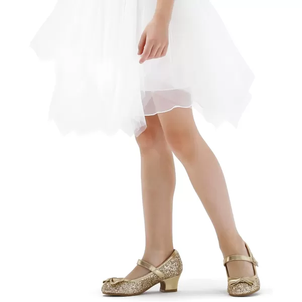 K KomForme Girl's Dress Shoes Mary Jane Glitter 1.5in Low Heel Wedding Party Princess Shoes for Toddler/Little/Big Kids