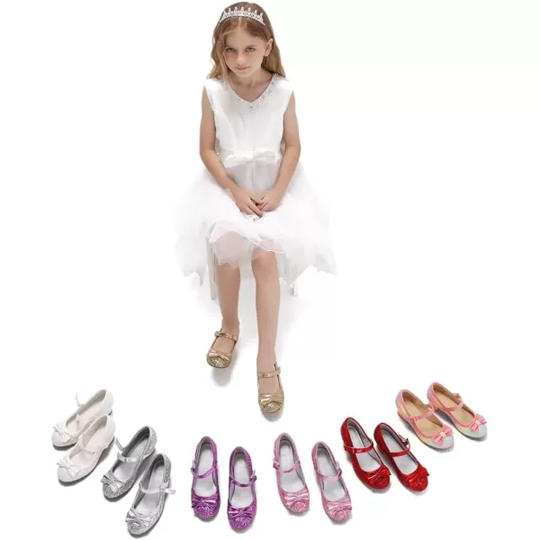K KomForme Girl's Dress Shoes Mary Jane Glitter 1.5in Low Heel Wedding Party Princess Shoes for Toddler/Little/Big Kids