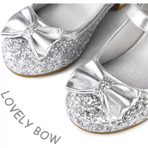 K KomForme Girl's Dress Shoes Mary Jane Glitter 1.5in Low Heel Wedding Party Princess Shoes for Toddler/Little/Big Kids