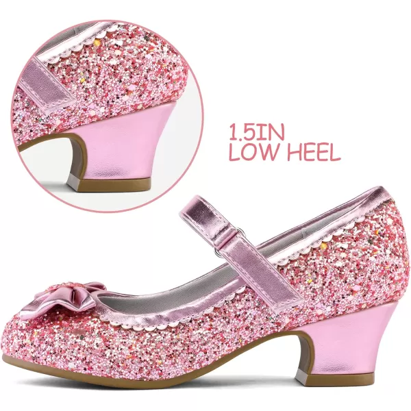 K KomForme Girl's Dress Shoes Mary Jane Glitter 1.5in Low Heel Wedding Party Princess Shoes for Toddler/Little/Big Kids