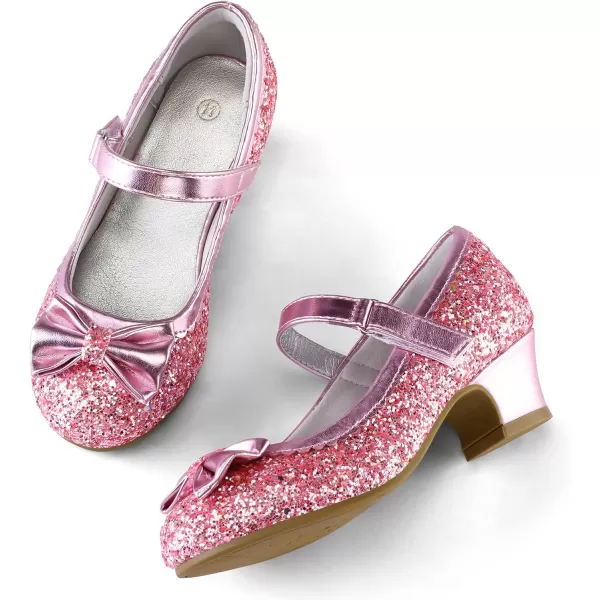 K KomForme Girl's Dress Shoes Mary Jane Glitter 1.5in Low Heel Wedding Party Princess Shoes for Toddler/Little/Big Kids