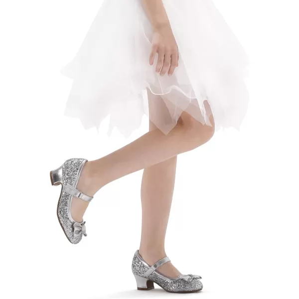 K KomForme Girl's Dress Shoes Mary Jane Glitter 1.5in Low Heel Wedding Party Princess Shoes for Toddler/Little/Big Kids
