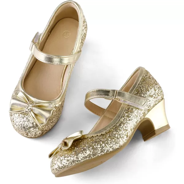 K KomForme Girl's Dress Shoes Mary Jane Glitter 1.5in Low Heel Wedding Party Princess Shoes for Toddler/Little/Big Kids