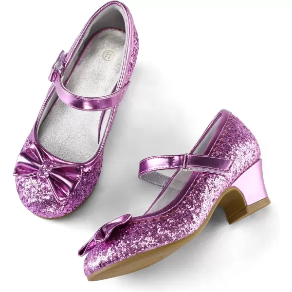 K KomForme Girl's Dress Shoes Mary Jane Glitter 1.5in Low Heel Wedding Party Princess Shoes for Toddler/Little/Big Kids