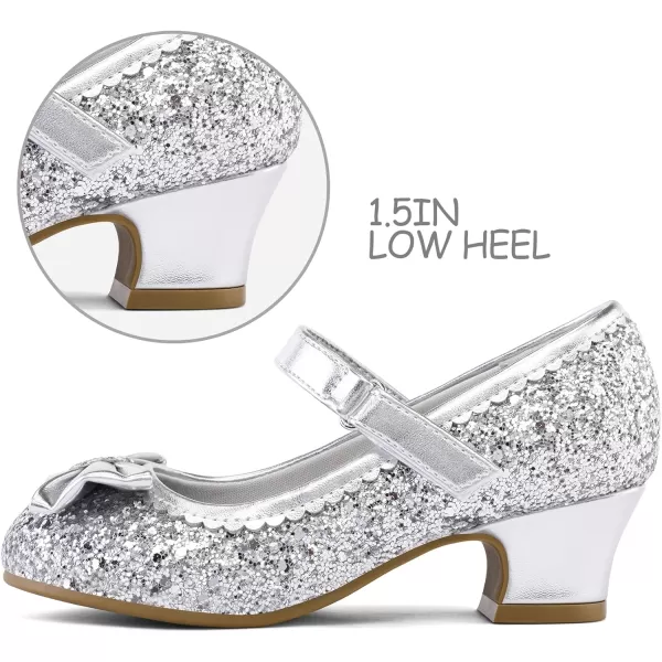 K KomForme Girl's Dress Shoes Mary Jane Glitter 1.5in Low Heel Wedding Party Princess Shoes for Toddler/Little/Big Kids