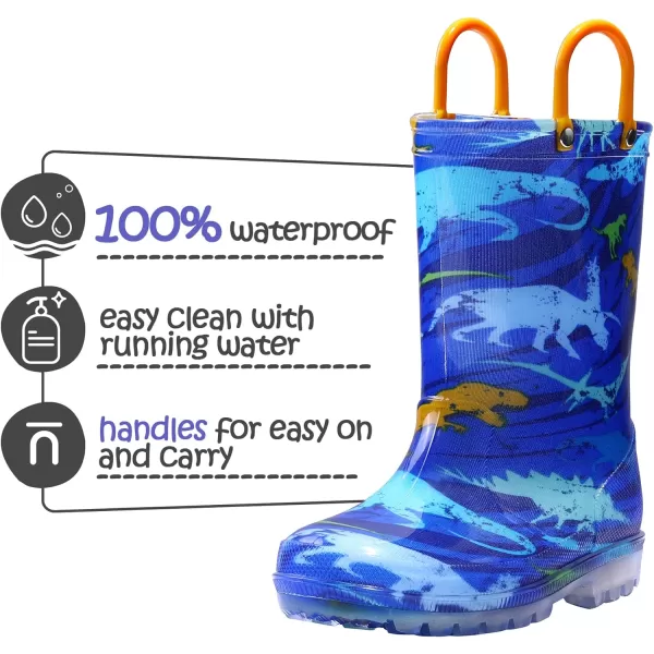 K KomForme Kids Rain Boots, Waterproof Light up Boots with Easy-on Handles