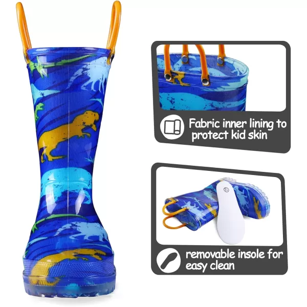 K KomForme Kids Rain Boots, Waterproof Light up Boots with Easy-on Handles