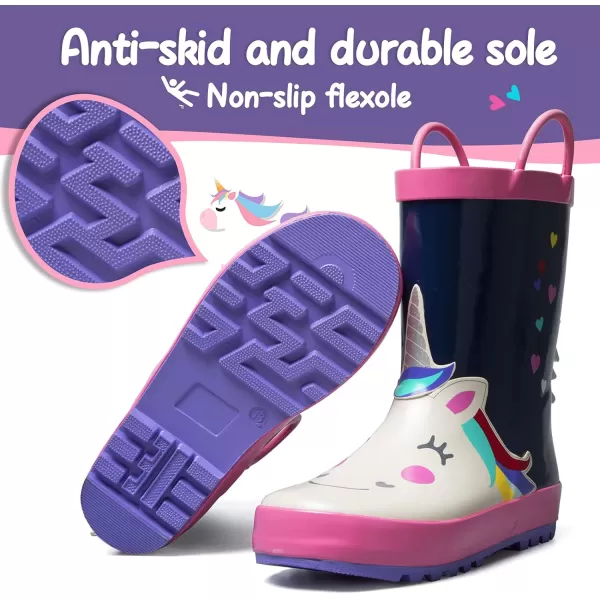 K KomForme Kids Rain Boots Waterproof Printed Rubber boots with Handles