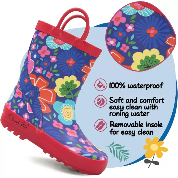 K KomForme Kids Rain Boots Waterproof Printed Rubber boots with Handles
