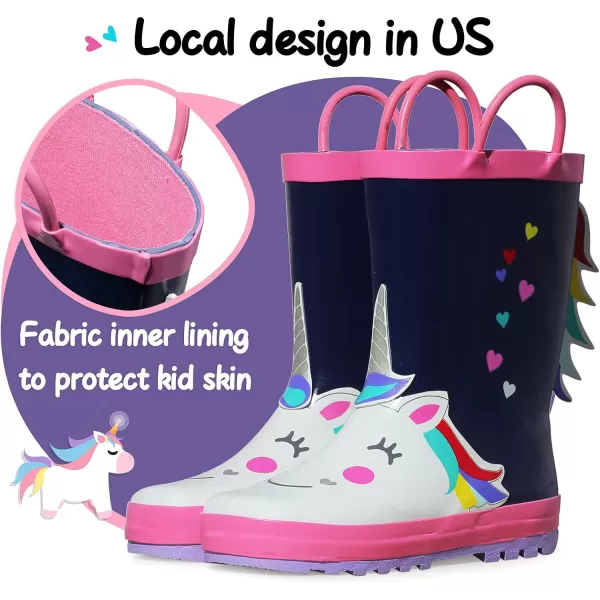 K KomForme Kids Rain Boots Waterproof Printed Rubber boots with Handles