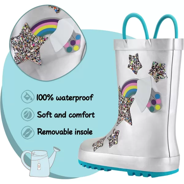 K KomForme Kids Rain Boots Waterproof Printed Rubber boots with Handles