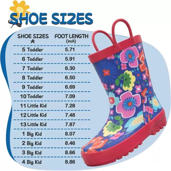 K KomForme Kids Rain Boots Waterproof Printed Rubber boots with Handles