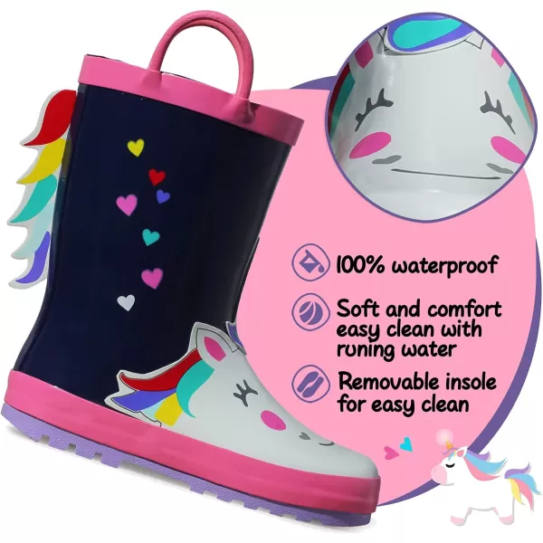 K KomForme Kids Rain Boots Waterproof Printed Rubber boots with Handles