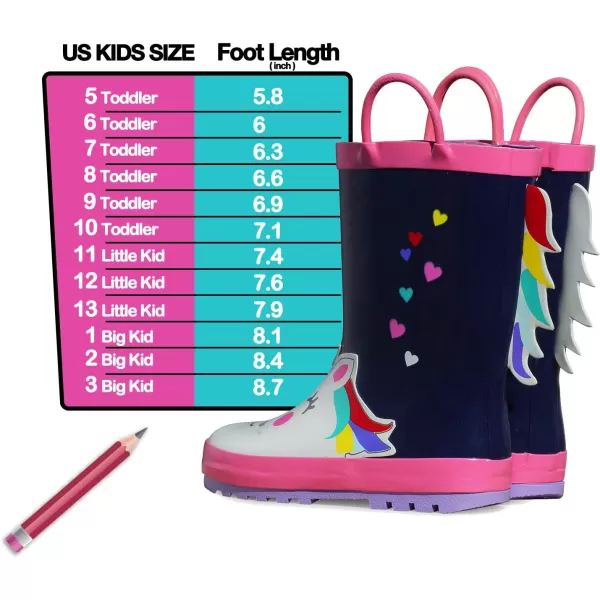 K KomForme Kids Rain Boots Waterproof Printed Rubber boots with Handles
