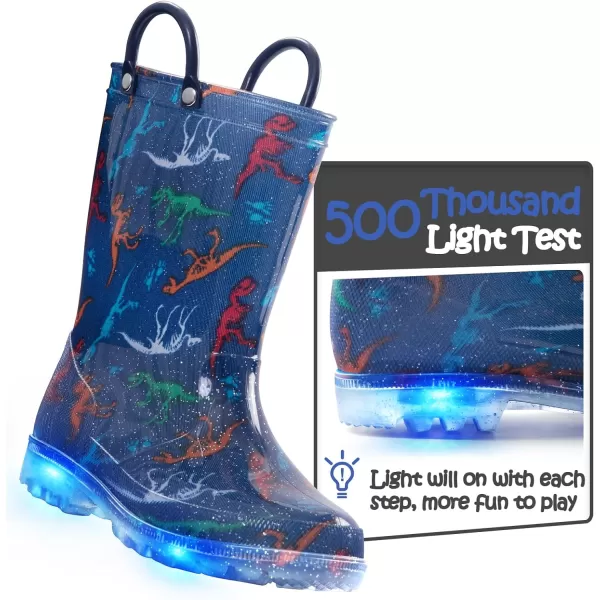K KomForme Toddler Light Up Rain Boots for Girls Boys Patterns and Glitter Waterproof Rain Boots with Handles Outdoors
