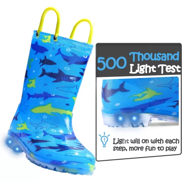 K KomForme Toddler Light Up Rain Boots for Girls Boys Patterns and Glitter Waterproof Rain Boots with Handles Outdoors