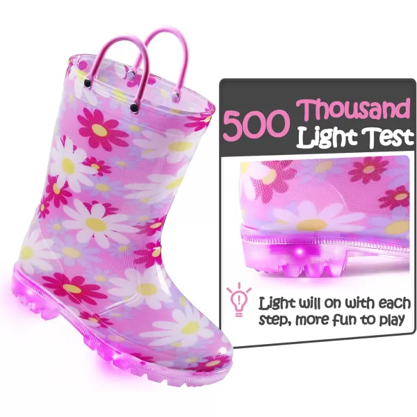 K KomForme Toddler Light Up Rain Boots for Girls Boys Patterns and Glitter Waterproof Rain Boots with Handles Outdoors