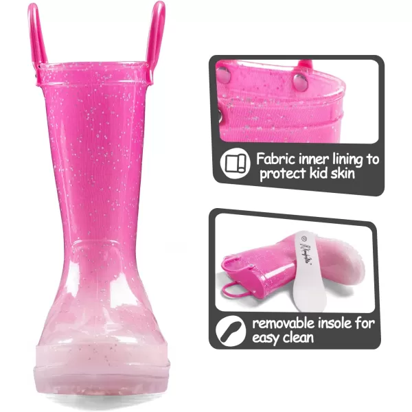 K KomForme Toddler Light Up Rain Boots for Girls Boys Patterns and Glitter Waterproof Rain Boots with Handles Outdoors