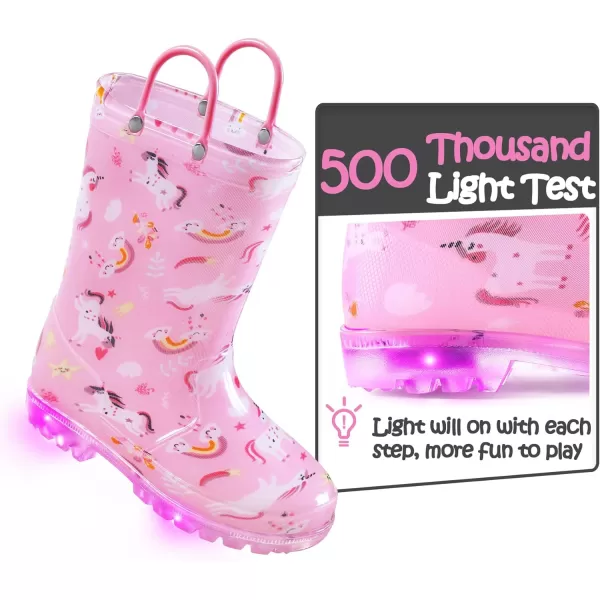 K KomForme Toddler Light Up Rain Boots for Girls Boys Patterns and Glitter Waterproof Rain Boots with Handles Outdoors