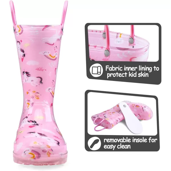 K KomForme Toddler Light Up Rain Boots for Girls Boys Patterns and Glitter Waterproof Rain Boots with Handles Outdoors