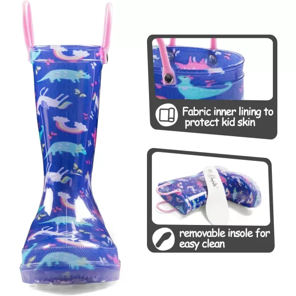 K KomForme Toddler Light Up Rain Boots for Girls Boys Patterns and Glitter Waterproof Rain Boots with Handles Outdoors
