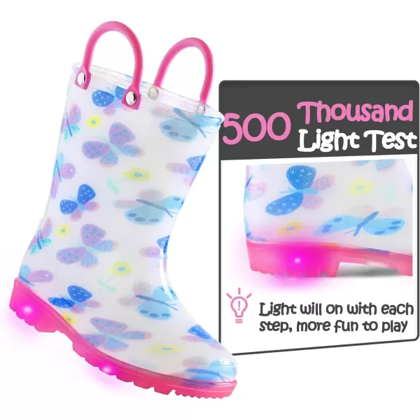 K KomForme Toddler Light Up Rain Boots for Girls Boys Patterns and Glitter Waterproof Rain Boots with Handles Outdoors