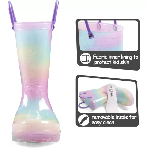 K KomForme Toddler Light Up Rain Boots for Girls Boys Patterns and Glitter Waterproof Rain Boots with Handles Outdoors