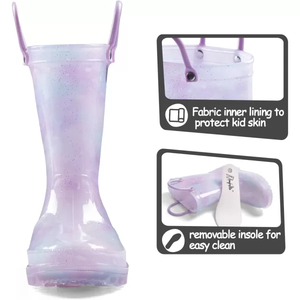 K KomForme Toddler Light Up Rain Boots for Girls Boys Patterns and Glitter Waterproof Rain Boots with Handles Outdoors
