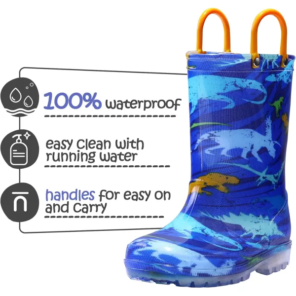 K KomForme Toddler Light Up Rain Boots for Girls Boys Patterns and Glitter Waterproof Rain Boots with Handles Outdoors