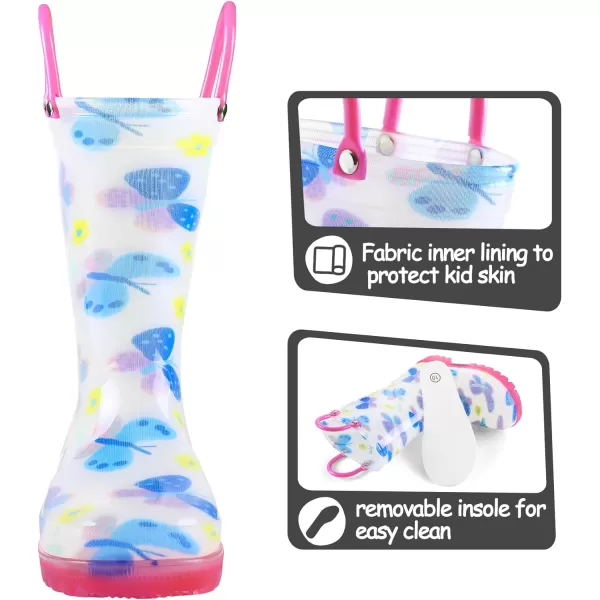 K KomForme Toddler Light Up Rain Boots for Girls Boys Patterns and Glitter Waterproof Rain Boots with Handles Outdoors